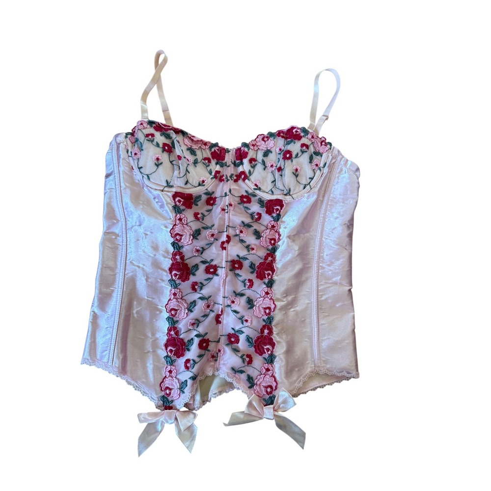 Frederick's of Hollywood baby pink floral fairycore coquette corset top